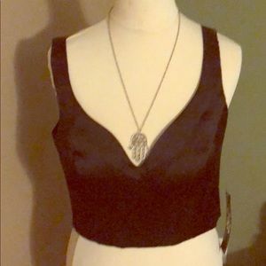 NWT  black crop to with cups & gold zipper